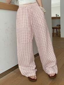 DAZY 女士格子波点直筒宽松长款睡裤 - 紫色 - 查看 11