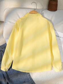 SHEIN 少女条纹卡通图案落肩衬衫 - 芥末黃 - 查看 2