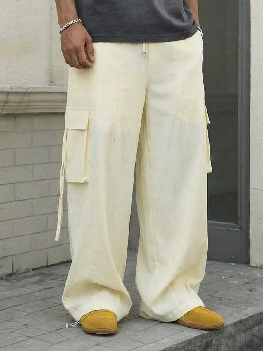 Manfinity Roghcode Men's Casual Fashion Street Daily Commute Minimalist Solid Color Flap Pocket Cargo Pants - Beige - View 1