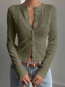 Livesso Áo khoác cardigan ngắn dệt kim jacquard dành cho nữ, kiểu dáng thường ngày, phù hợp cho mùa thu, xuân và hè. - xanh quân đội - Xem 4
