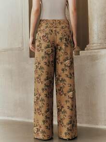 Anewsta 棕色牛仔印花阔腿牛仔裤，时尚百搭，女士款 - 棕色 - 查看 3