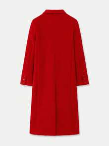 lacRébo Longline Red Wool Button Front Tailored Coat Autumn Winter Chic - Red - View 8