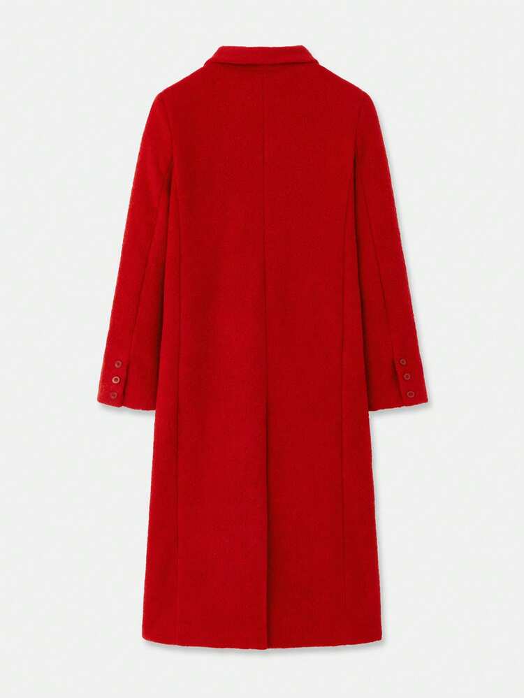 Longline Red Wool Button Front Tailored Coat Autumn Winter Chic