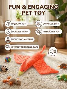 PETSIN 创意橙色飞龙造型毛绒狗狗玩具，内置BB吠叫声，可与狗狗互动玩耍 - 彩色 - 查看 4