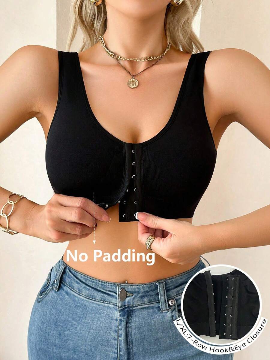 Comfortable Front Closure Seamless Bra , Black Crop Top - Black - View 1