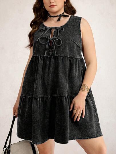 Zelara Vestido sin mangas con cordones para mujer de talla grande