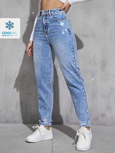 SHEIN ICON Women's Casual Ripped Pocket Denim Jeans