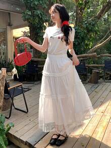 DAZY 女士蕾丝韩版清新休闲迷你裙 - 白色 - 查看 9