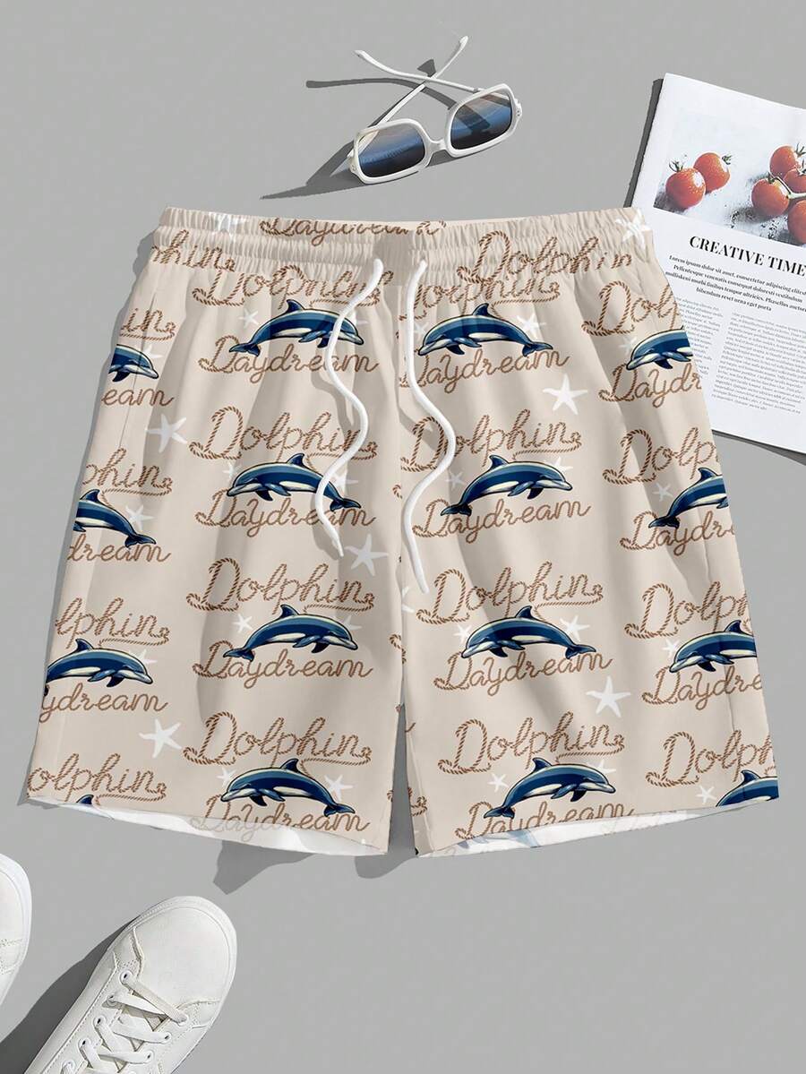VIVINTIMO Men's Summer Vacation Island Style Dolphin Print Shorts - White - View 1