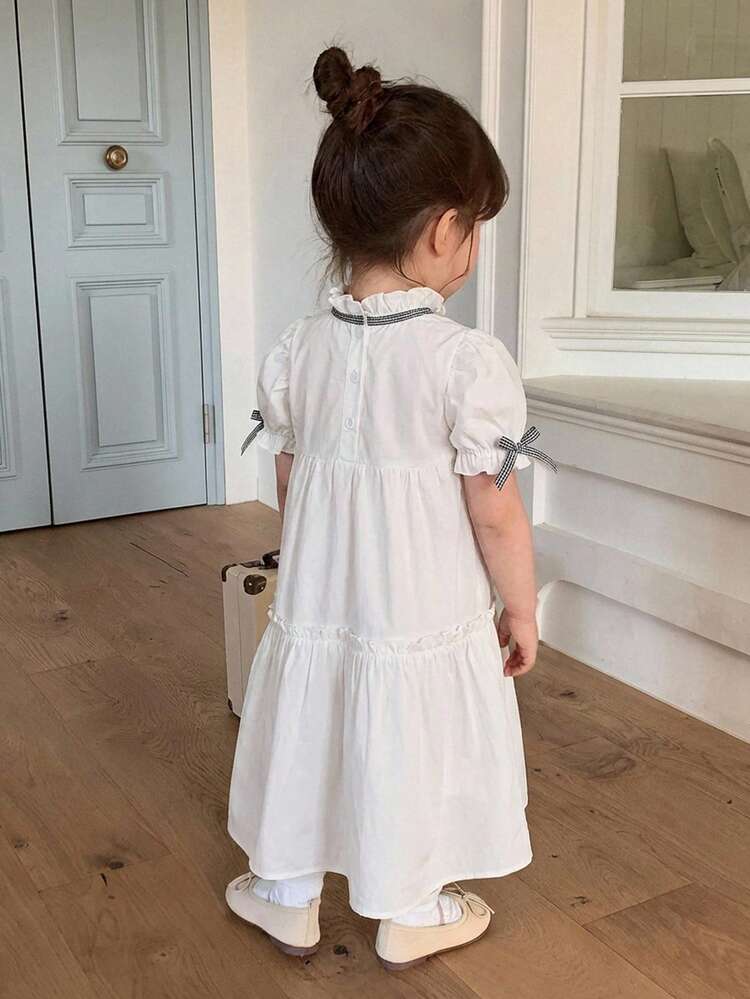 Baby Girls' White Loose Fit Midi Dress, Sweet Japanese Style Summer Dress