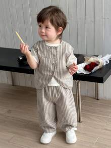 DAZY Baby Boy Striped Print Button-Front Shirt And Pants Casual Outfit - Grey - View 9