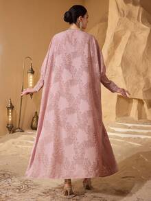 Layrah French Elegant Fabric Patchwork Luxurious Ribbon Women's Fashionable 2 Pieces Dress Set - Pink - View 2