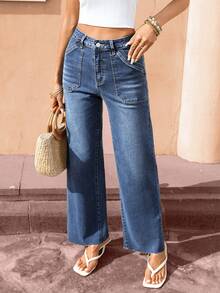 Selianne Jeans anchos de pierna ancha lavados para vacaciones de mujer - Azul - Ver 5