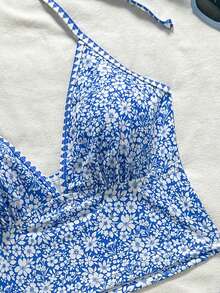 Swim Mod Conjunto de bikini de dos piezas con estampado tropical, estilo casual de vacaciones para mujer - Multicolor - Ver 3