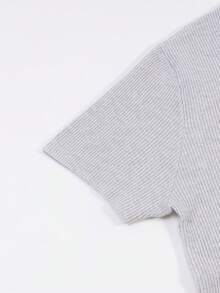SHEIN 优雅低领极简纯色百搭短袖上衣 - 淺灰色 - 查看 6
