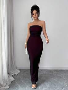 Rafferiza 性感无肩带紧身连衣裙，度假显瘦无肩带连衣裙，时尚显瘦连衣裙 - 紅色 - 查看 3