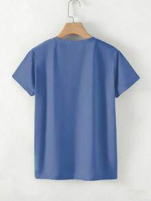 SHEIN LUNE 女士字母印花短袖T恤图案T恤女式上衣 - 藍色 - 查看 2