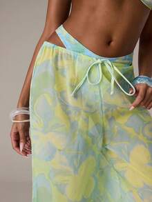 SHEIN BAE 女士简约印花休闲泳衣罩衫 - 淺藍色 - 查看 8