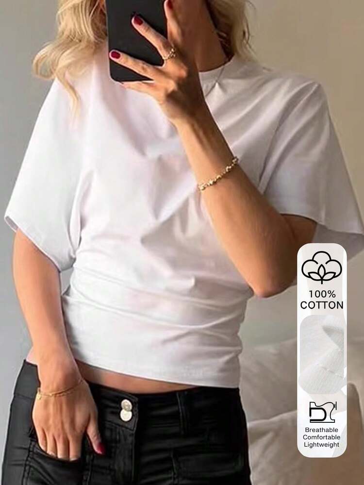 Women's Solid Color Minimalist Daily Wear Round Neck Short Sleeve T-Shirt