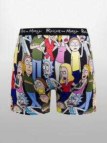 Rick and Morty X SHEIN 1pc Men's Cartoon Character Printed Boxer Briefs - Black - View 2