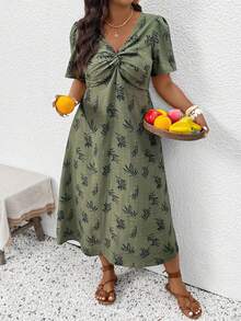 SHEIN Frenchy 大码休闲度假优雅V领收腰连衣裙 - 白色 - 查看 6