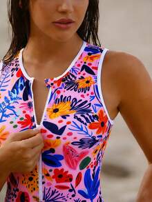 Swim SPRTY Women's Floral Print One-Piece Swimsuit For Beach Vacation - Pink - View 6