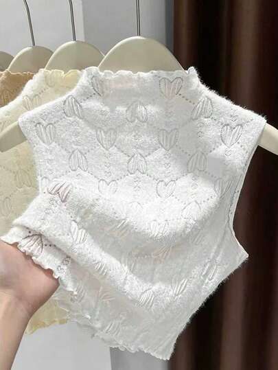 Resyla 女士休闲镂空心形图案针织立领T恤，夏季