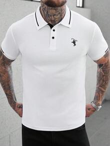 Manfinity CasualCool Polo à manches courtes décontracté avec bordure contrastée pour homme, polyvalent pour l'été - Blanc - Voir 6