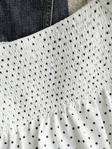 Girlism 少女黑白修身休闲衬衫，舒适百搭，适合日常、度假穿着，简约风格波点后背系带衬衫，优雅纯色蕾丝边衬衫，适合夏季、度假、休闲、居家穿着，BM风格 - 白色 - 查看 5