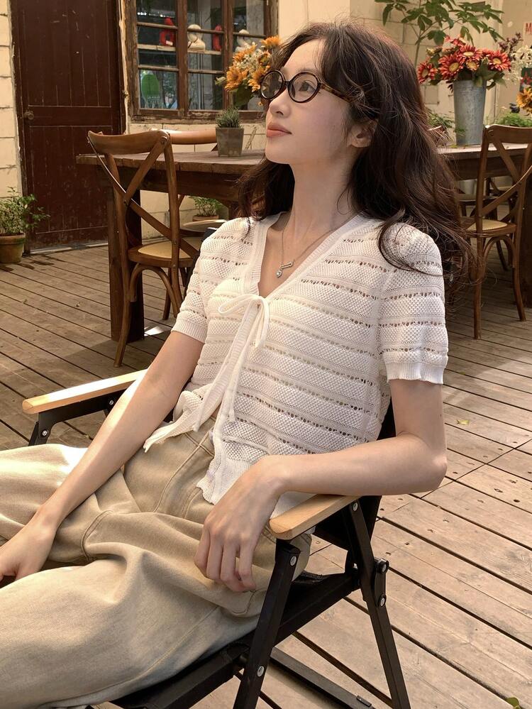 Women's Casual Solid Color Short Sleeve Knit Top, Spring/Summer