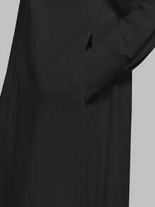 Ontre 2026SS New Women's Casual Loose Solid Color Vacation Matching Shirt, Black Long Shirt, Women's Shirt, Women's Button-Up Shirt, Commuting, Summer Business Casual Beach Party Dress, Teacher Outfit, Office Wear - Black - View 5