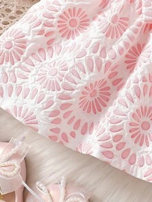 Đầm sơ sinh bé gái màu trắng không tay cổ ren phối nơ hồng, kiểu dáng thanh lịch retro dễ thương, chất liệu vải thoải mái. - Hồng - Xem 7