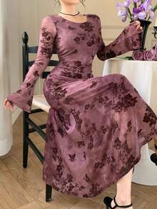 DAZY Women's Elegant Floral Print Wrap Dress, Spring/Summer - Purple - View 1