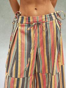 Bohemela Casual Vacation Woven Striped Loose Wide-Leg Pants For Women - Multicolor - View 10