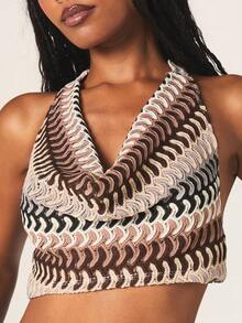 MISSGUIDED Conjunto de dos piezas de top halter de cuello de cárdigan y minifalda con estampado de zigzag, ajustado, coordinado, para festival, verano, vacaciones, playa, club - Multicolor - Ver 5