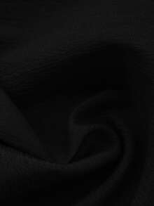 SHEIN PETITE Petite Women Textured Crepe Elastic Waist Slim Fit Casual Pants - Black - View 3