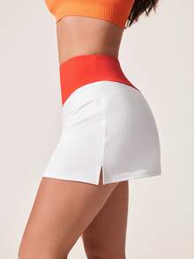 Core Rhythm Váy thể thao mùa hè ôm sát, cạp cao, xẻ tà, phối màu tương phản - Nhiều màu - Xem 4
