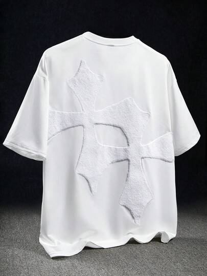 Manfinity EMRG T-shirt homme à la mode streetwear, orné d'une broderie 3D en forme de croix, idéal au quotidien, parfait comme cadeau pour la Saint-Valentin, à la maison, lors de festivals de musique en plein air, de sorties décontractées, de réunions entre amis, comme cadeau pour enfant, pour votre petit ami/mari ou pour un anniversaire.