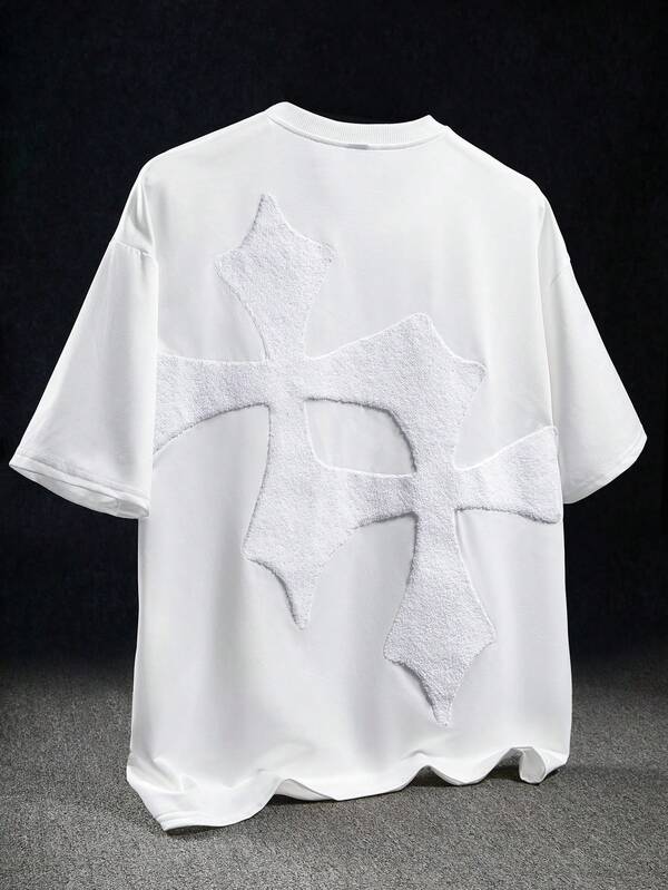 Manfinity EMRG Herren Street-Style populäres INS passendes TK modisches 3D-Kreuz besticktes T-Shirt, geeignet für den täglichen Gebrauch, Valentinstag-Geschenk, Zuhause, Outdoor-Musikfestival, Lässig-Ausflüge, Treffen mit Freunden, Geschenk für Kinder, Geschenk für Freund/Ehemann, Jahrestags-Geschenk