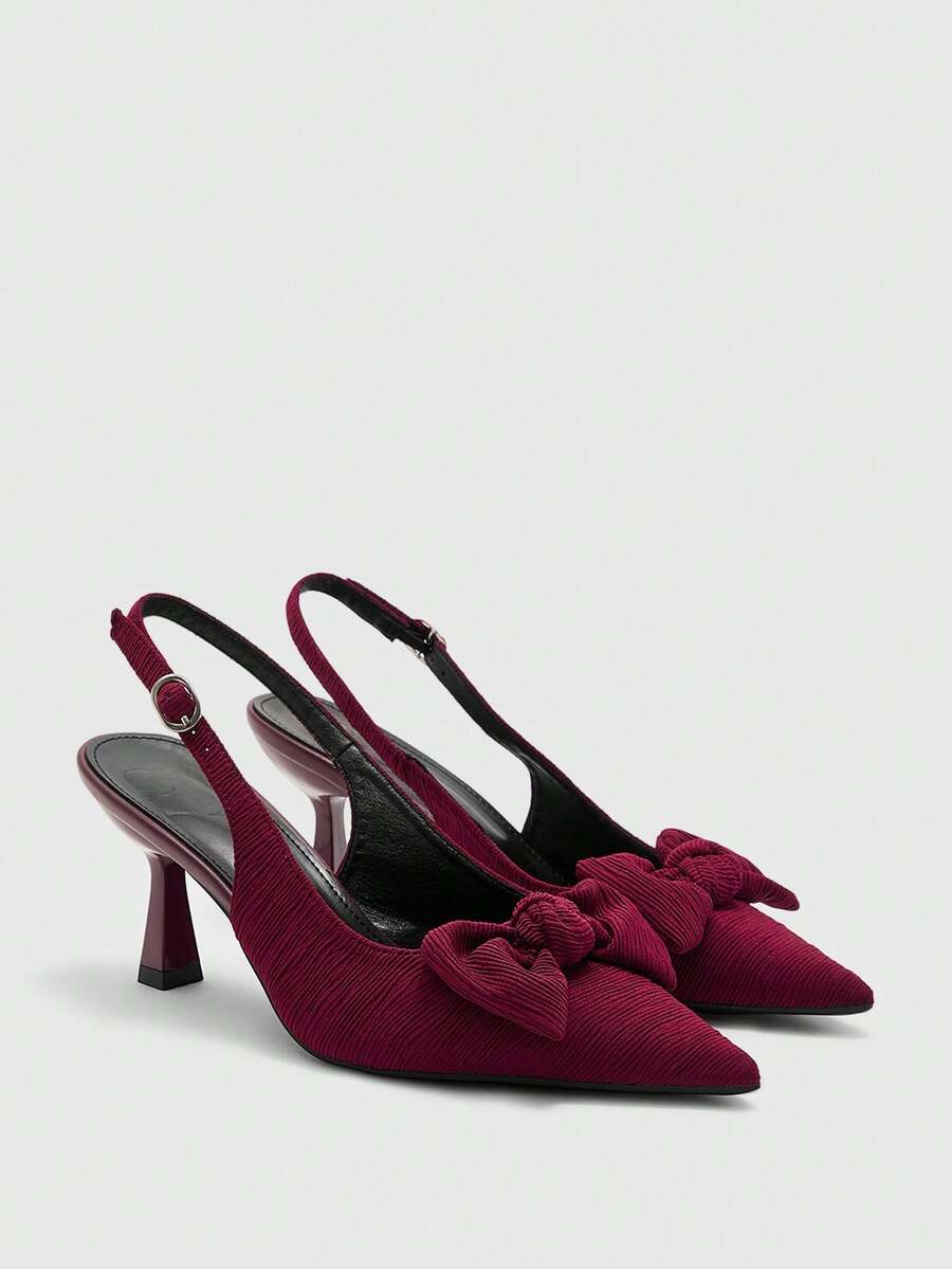 CUCCOO BIZCHIC Sapatos Femininos de Salto Alto, Cor Sólida com Laço Decorativo e Fivela Pontuda, Moda, Sexy e Confortáveis para Festa, Trabalho e Férias - Vinho - Visão 1