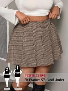 SHEIN PETITE CURVE Plus Size Versatile Casual Commuter Houndstooth Pattern Skirt Summer Outfits Casual  Petite Curve - Multicolor - View 3