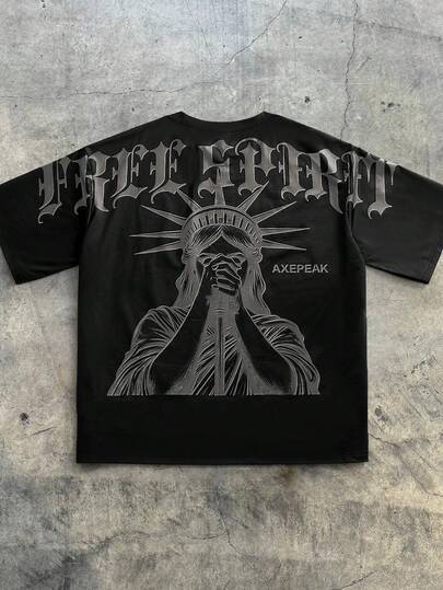 EASEVO Camiseta holgada con estampado de la estatua de la libertad para hombres de talla grande, de estilo casual y moderno para primavera/otoño