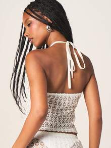 MISSGUIDED Crochet Eyelet Mini Skirt White Lace Openwork High Waist Bodycon Summer Beach Festival Vacation Bohemian Chic - White - View 3