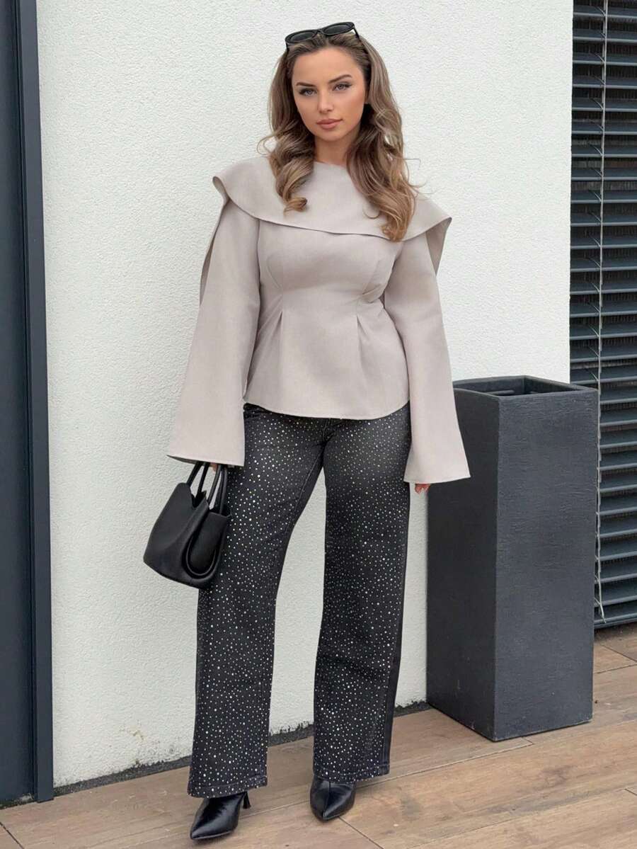 Jeta Ari Women's New Fashion Rhinestone Gradient Black Straight-Leg Jeans - Black - View 1