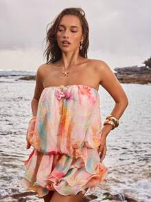 Opulessa 女士印花露背连体裤，适合春夏度假 - 粉色 - 查看 2