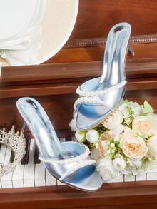 CUCCOO HITCHD 女士时尚优雅串珠装饰高跟凉鞋 - 藍色 - 查看 1