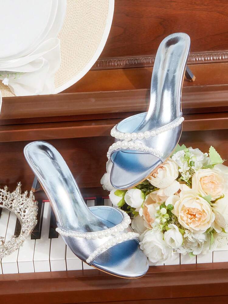 CUCCOO HITCHD Women's Fashionable Elegant Beaded Decor Heeled Sandals Elegant Shoes Wedding Shoes