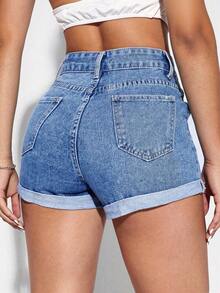 SHEIN EZwear 夏季休閒破邊牛仔短褲，浅色洗水磨破 - 淺色水洗藍 - 查看 2