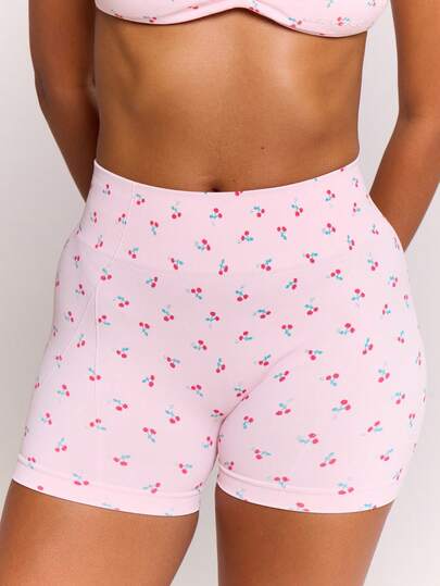 Musera Sport Cherry Print Seamless High Waist Sculpt Active Sports Sport Workout Gym Cute Pilates Fitness Daily