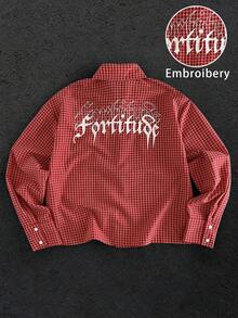 Manfinity VCAY Áo sơ mi dài tay kẻ caro nam kiểu dáng thường ngày, mùa thu - Đỏ - Xem 3